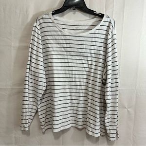 cj banks Womens Grey & White Striped Round Neck 3/4 Sleeve T-Shirt 1X